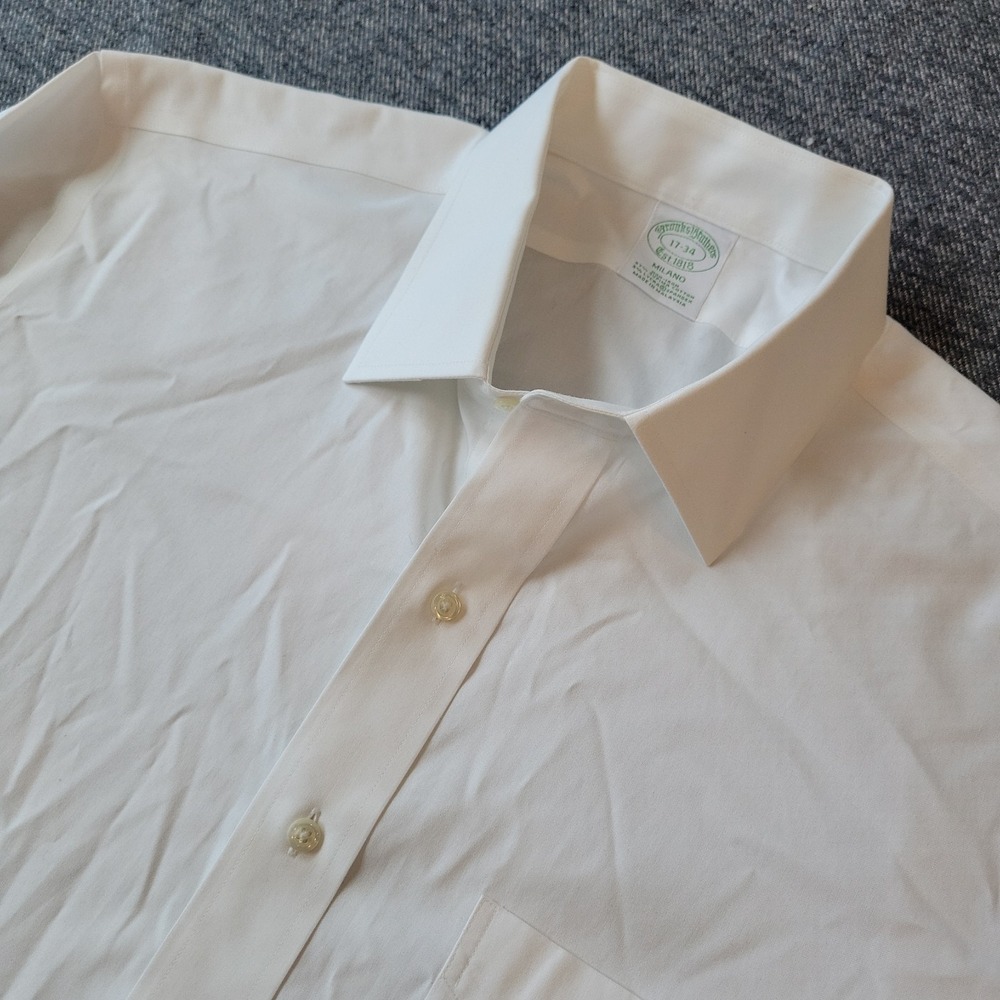 Brooks Brothers Dress Shirt Men's 17 34 Milano White Non-Iron Supima Button Up